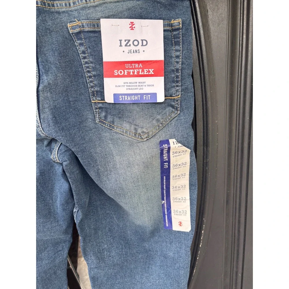 IZOD Mens Ultra Softflex Straight Fit Jeans Mavericks Blue 36x32 Sportflex Max